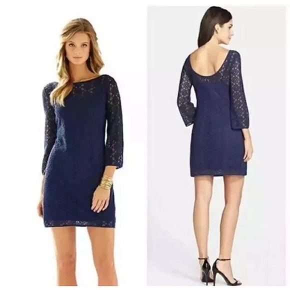 Lilly Pulitzer Dresses & Skirts - Lilly Pulitzer Topanga True Navy Blue Breakers Lace Dress Medium Bell Sleeves
